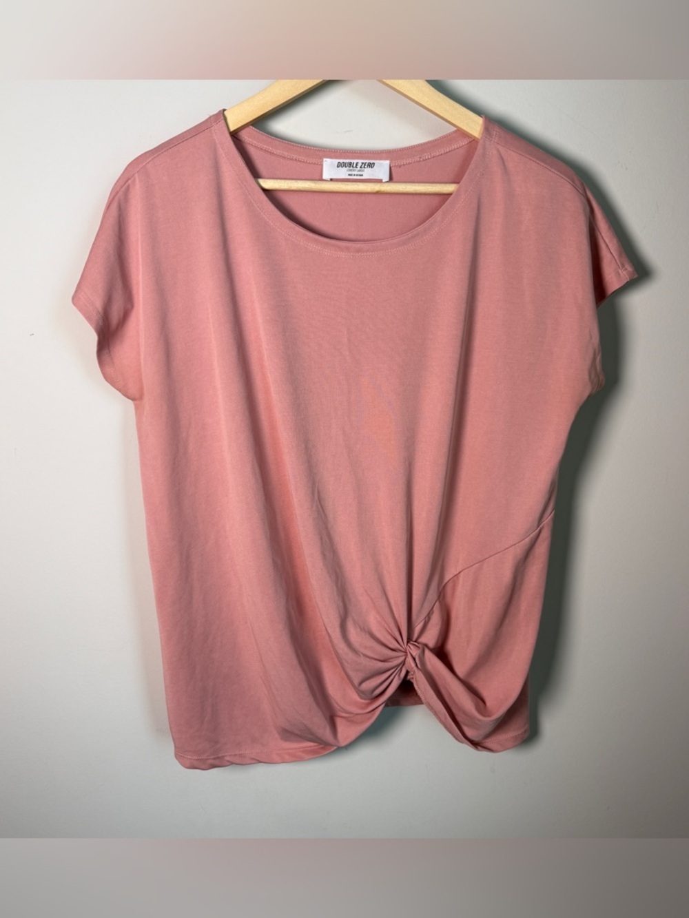 Double Zero Dusty Rose Modal Knot Front Tee Size L Cap Sleeve Soft Casual Top